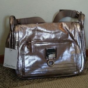 Calvin Klein Hand Bag Purse Gold Silver Metalic